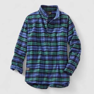The Vermont Flannel Company Henley Pull Over Shirt In Black Watch Blue Plaid OS